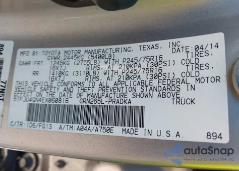 2014 Toyota Tacoma Prerunner V6 from USA, damaged, VIN 5TFJU4GN4EX060816